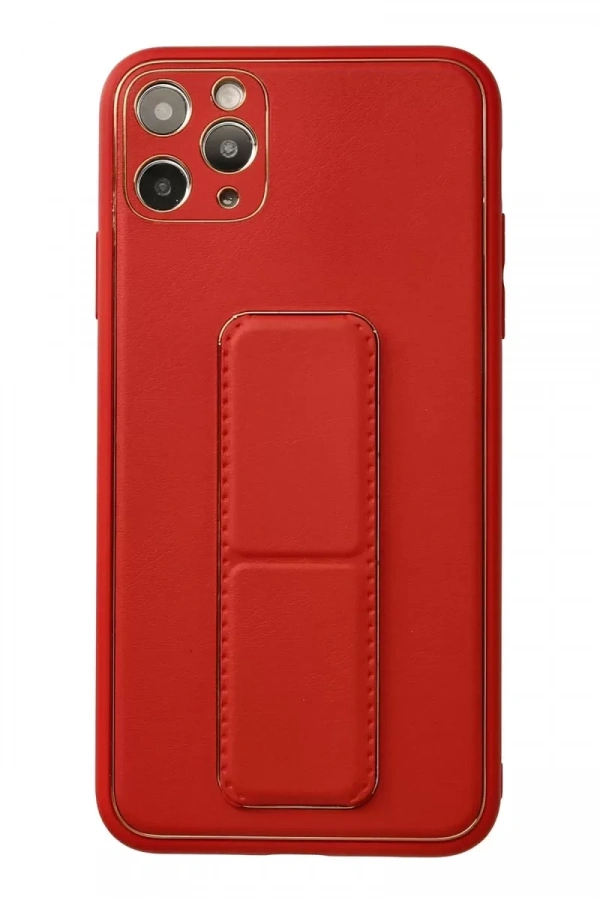 Apple iPhone 11 Pro Max Kılıf Coco Deri Standlı Kapak - Kırmızı