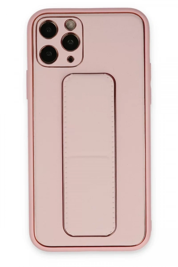 Apple iPhone 11 Pro Max Kılıf Coco Deri Standlı Kapak - Pembe