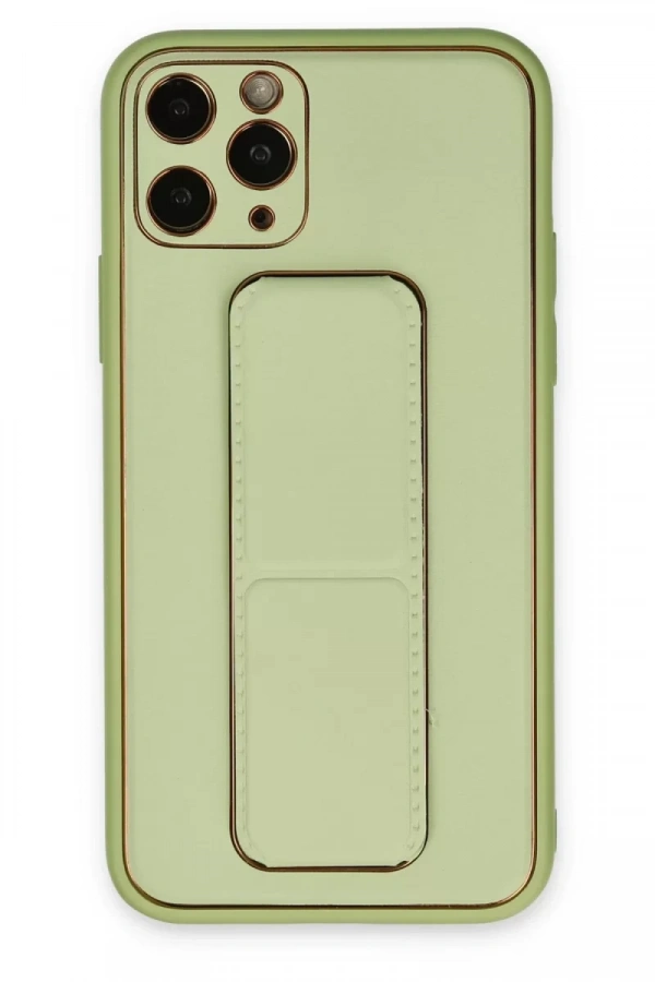 Apple iPhone 11 Pro Max Kılıf Coco Deri Standlı Kapak - Su Yeşili