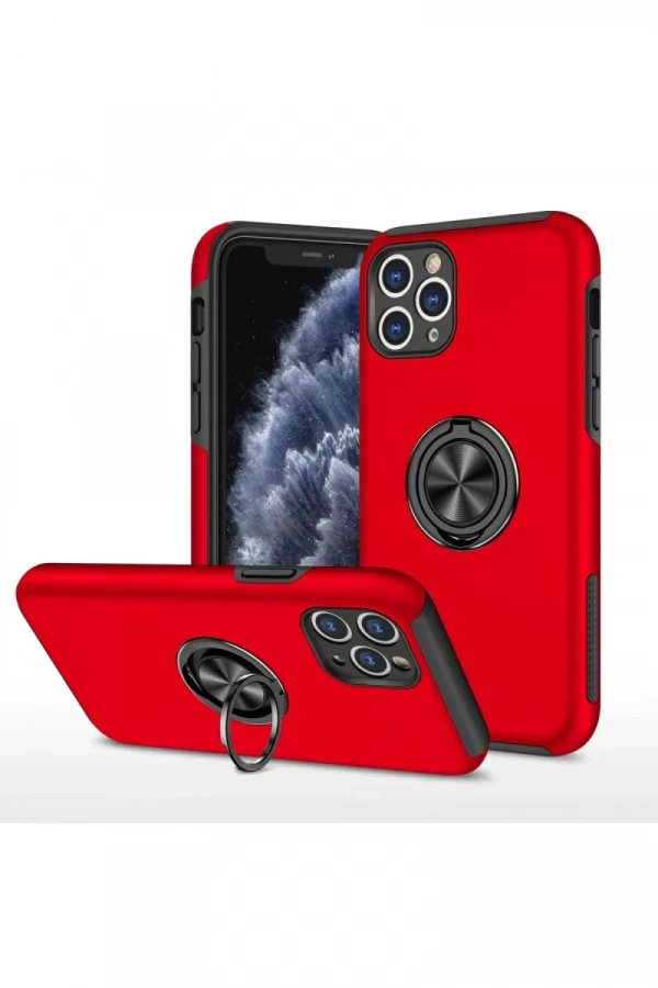 Apple iPhone 11 Pro Max Kılıf Elit Yüzüklü Kapak - Kırmızı