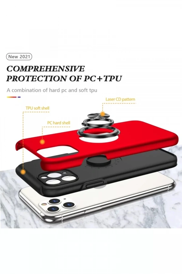 Apple iPhone 11 Pro Max Kılıf Elit Yüzüklü Kapak - Kırmızı