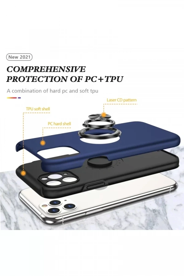 Apple iPhone 11 Pro Max Kılıf Elit Yüzüklü Kapak - Lacivert