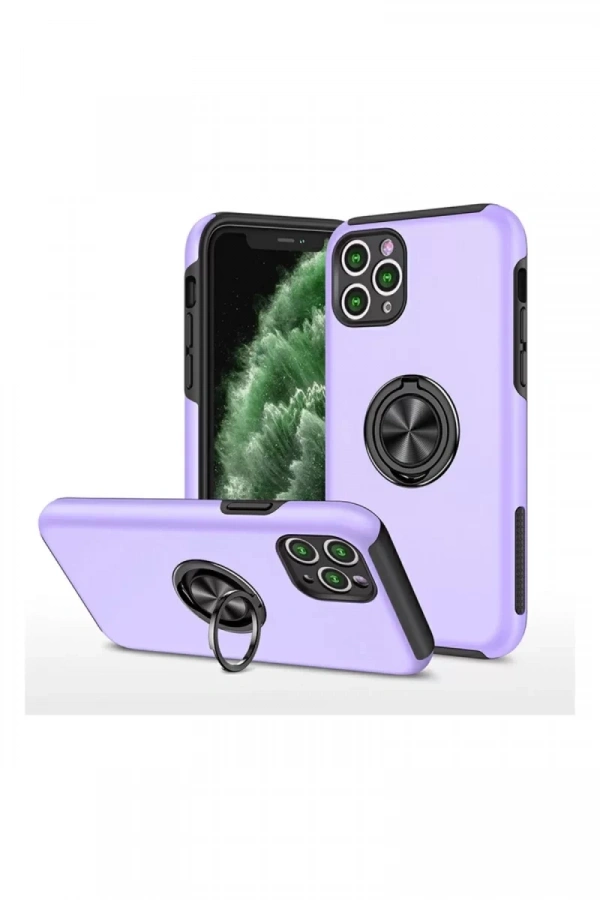 Apple iPhone 11 Pro Max Kılıf Elit Yüzüklü Kapak - Mor