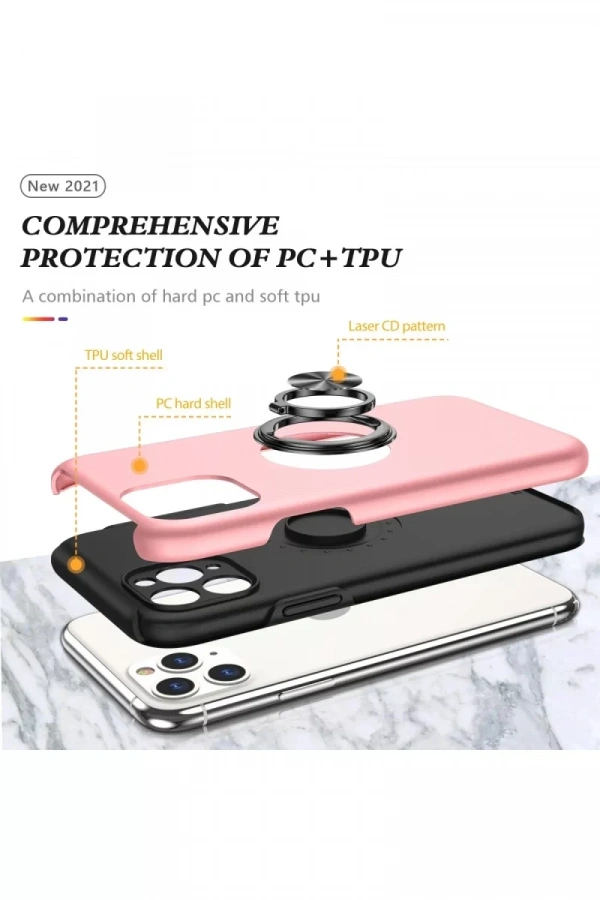 Apple iPhone 11 Pro Max Kılıf Elit Yüzüklü Kapak - Pembe