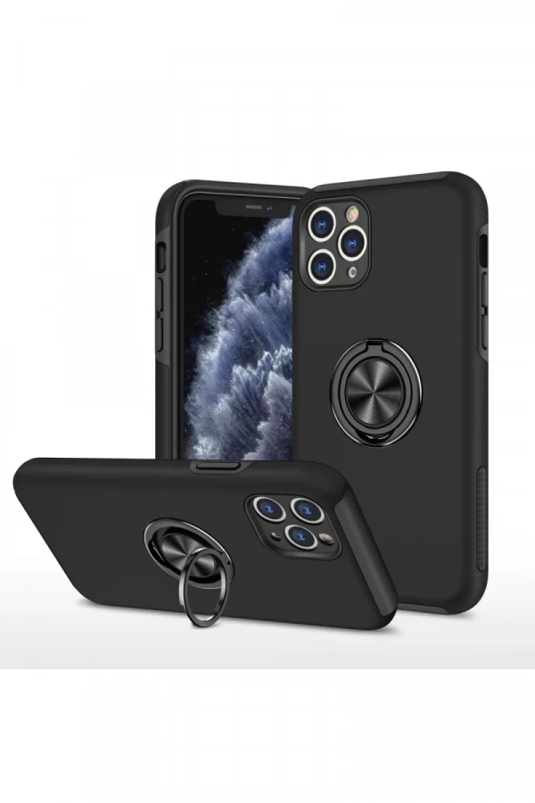 Apple iPhone 11 Pro Max Kılıf Elit Yüzüklü Kapak - Siyah