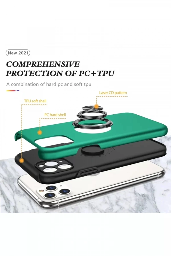 Apple iPhone 11 Pro Max Kılıf Elit Yüzüklü Kapak - Yeşil