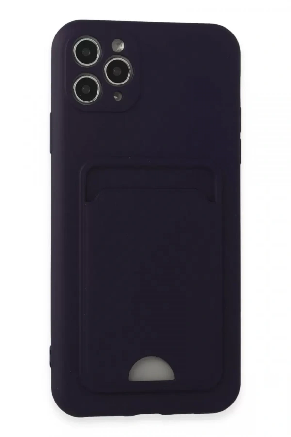 Apple iPhone 11 Pro Max Kılıf Kelvin Kartvizitli Silikon - Derin Mor