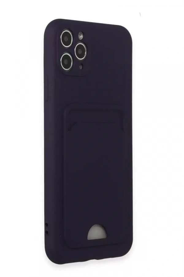 Apple iPhone 11 Pro Max Kılıf Kelvin Kartvizitli Silikon - Derin Mor