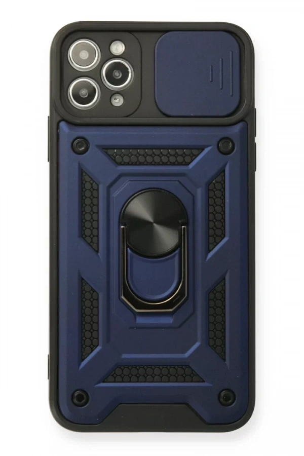 Apple iPhone 11 Pro Max Kılıf Pars Lens Yüzüklü Silikon - Lacivert