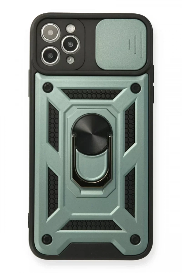 Apple iPhone 11 Pro Max Kılıf Pars Lens Yüzüklü Silikon - Yeşil