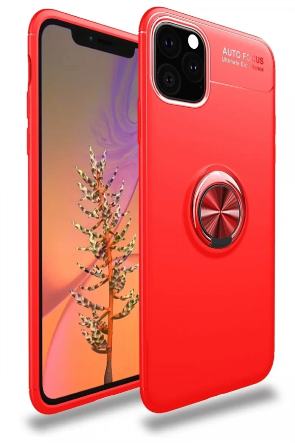 Apple iPhone 11 Pro Max Kılıf Range Yüzüklü Silikon - Kırmızı