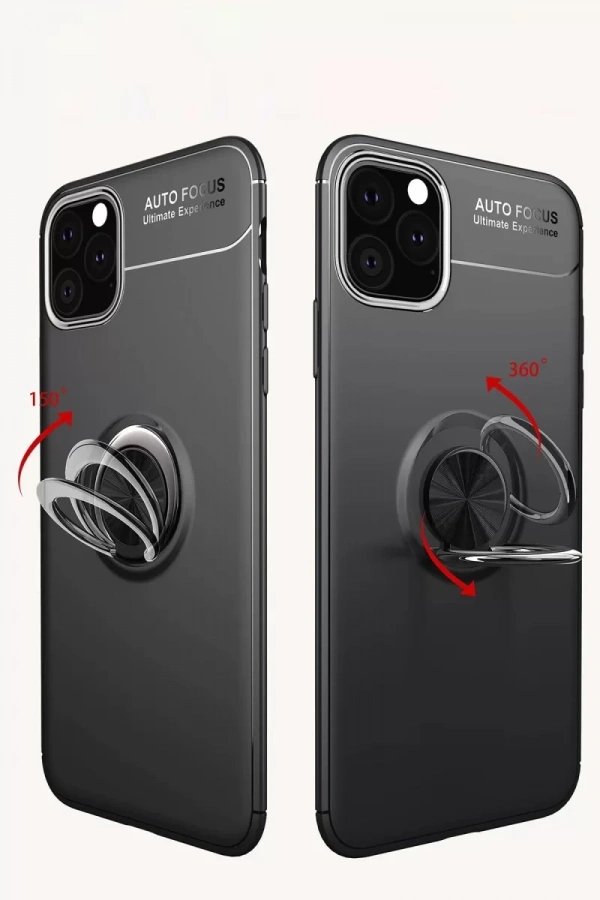 Apple iPhone 11 Pro Max Kılıf Range Yüzüklü Silikon - Siyah-Gold