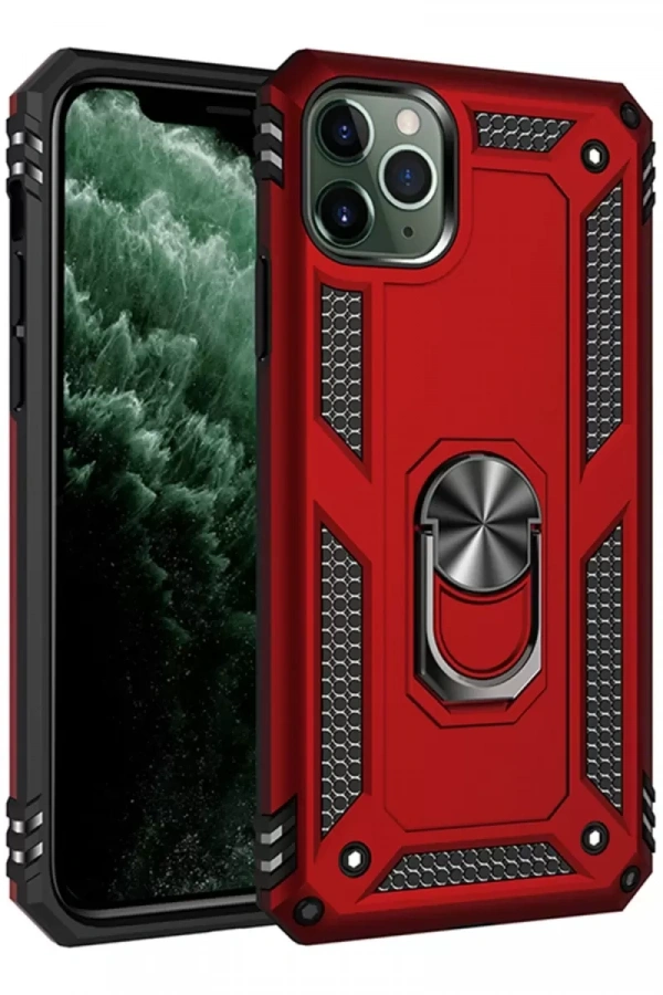 Apple iPhone 11 Pro Max Kılıf Sofya Yüzüklü Silikon Kapak - Kırmızı