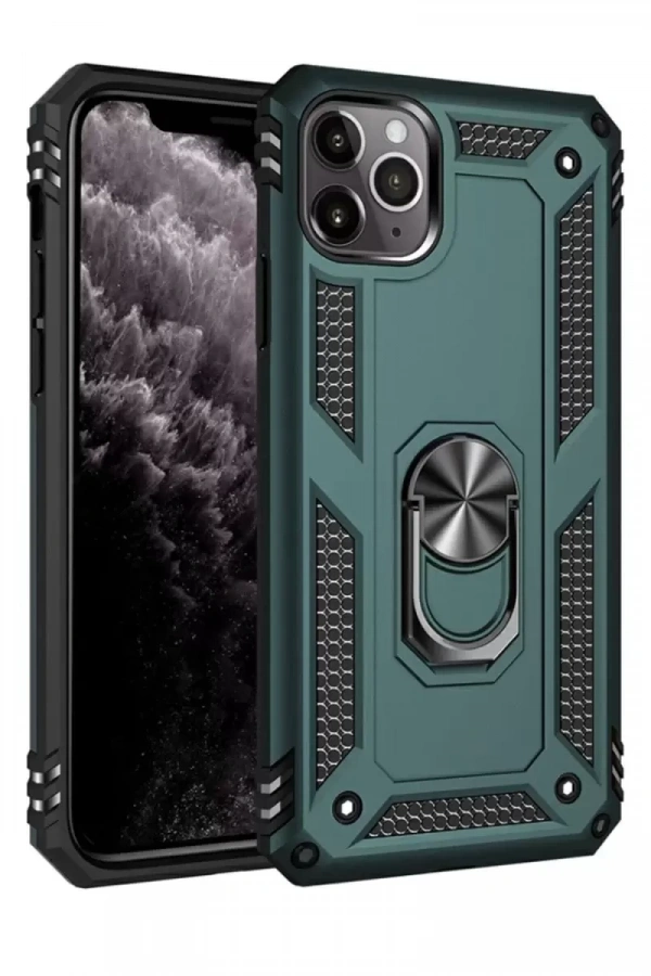 Apple iPhone 11 Pro Max Kılıf Sofya Yüzüklü Silikon Kapak - Yeşil