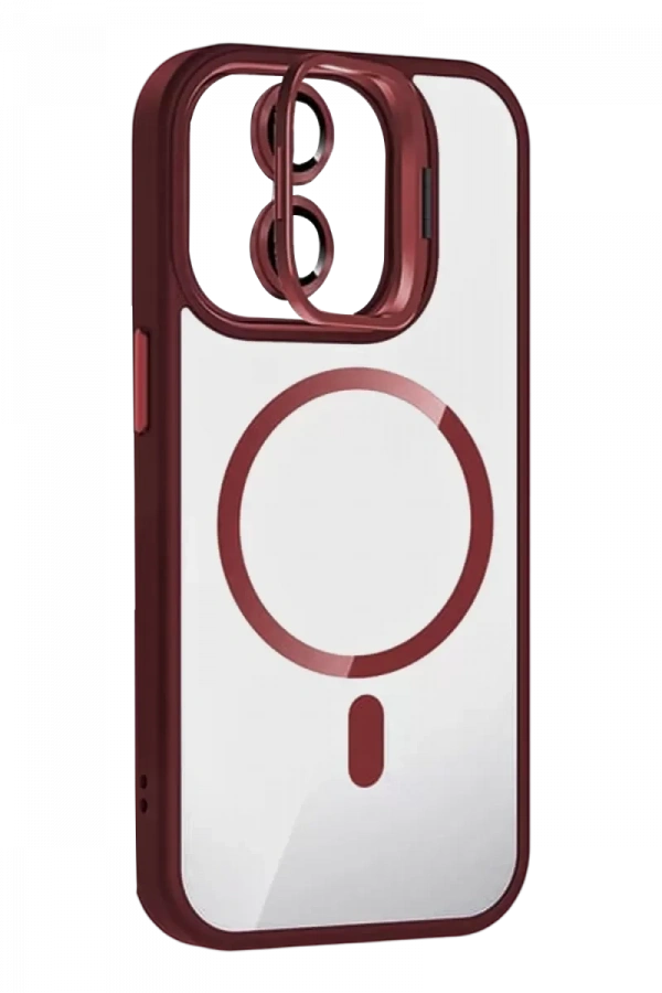 Apple iPhone 11 Remim Lensli Magsafe Standlı Kapak - Bordo