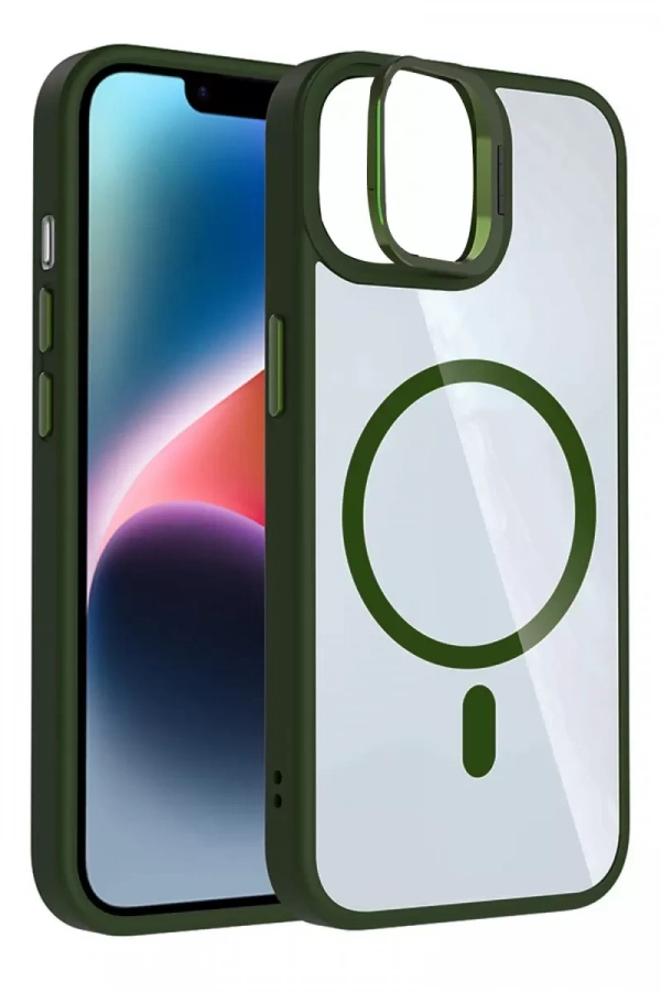 Apple iPhone 11 Remim Lensli Magsafe Standlı Kapak - Koyu Yeşil