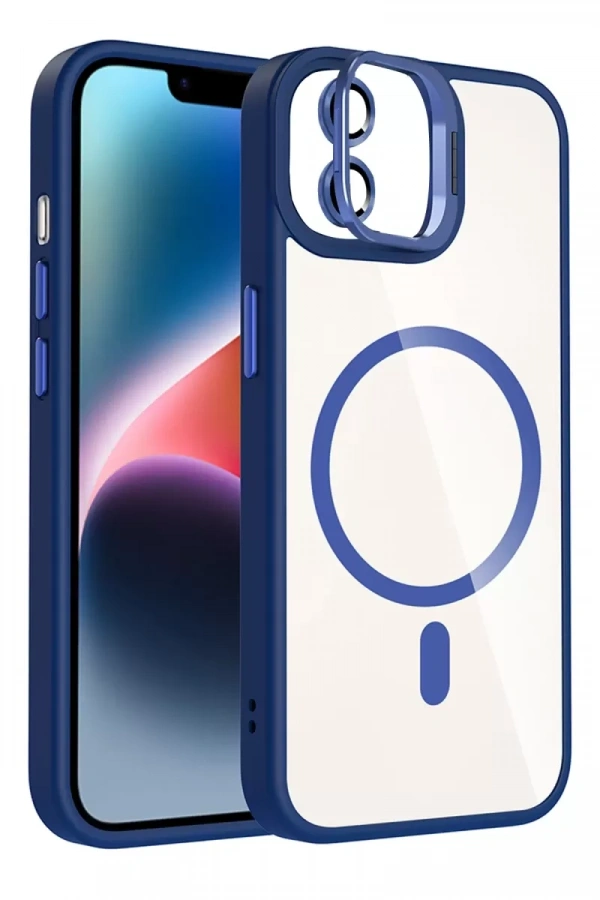 Apple iPhone 11 Remim Lensli Magsafe Standlı Kapak - Lacivert