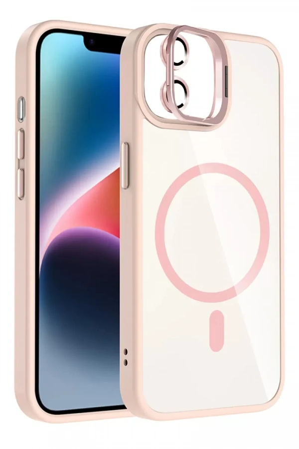Apple iPhone 11 Remim Lensli Magsafe Standlı Kapak - Pembe