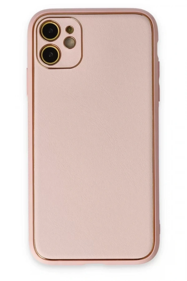 Apple iPhone 12 Kılıf Coco Deri Silikon Kapak - Pudra