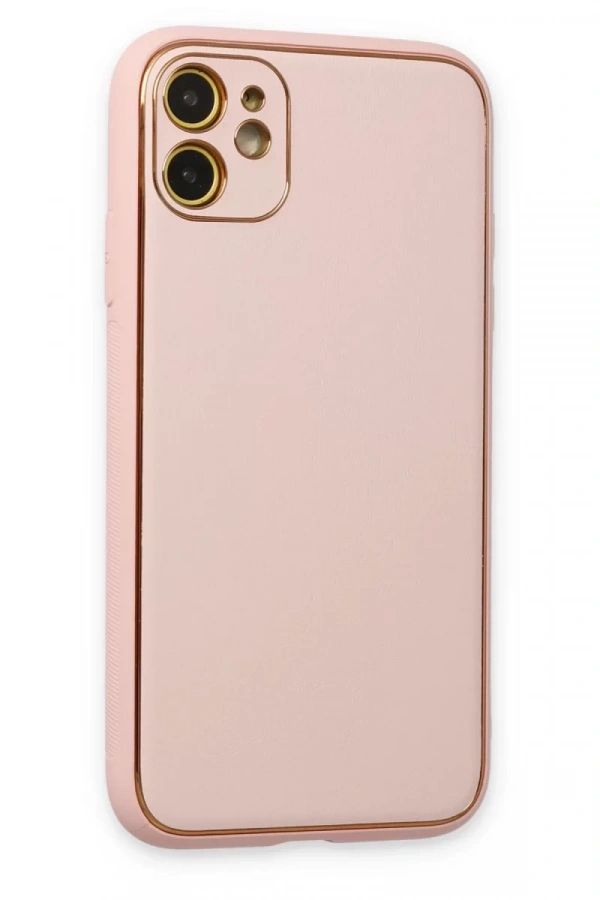 Apple iPhone 12 Kılıf Coco Deri Silikon Kapak - Pudra