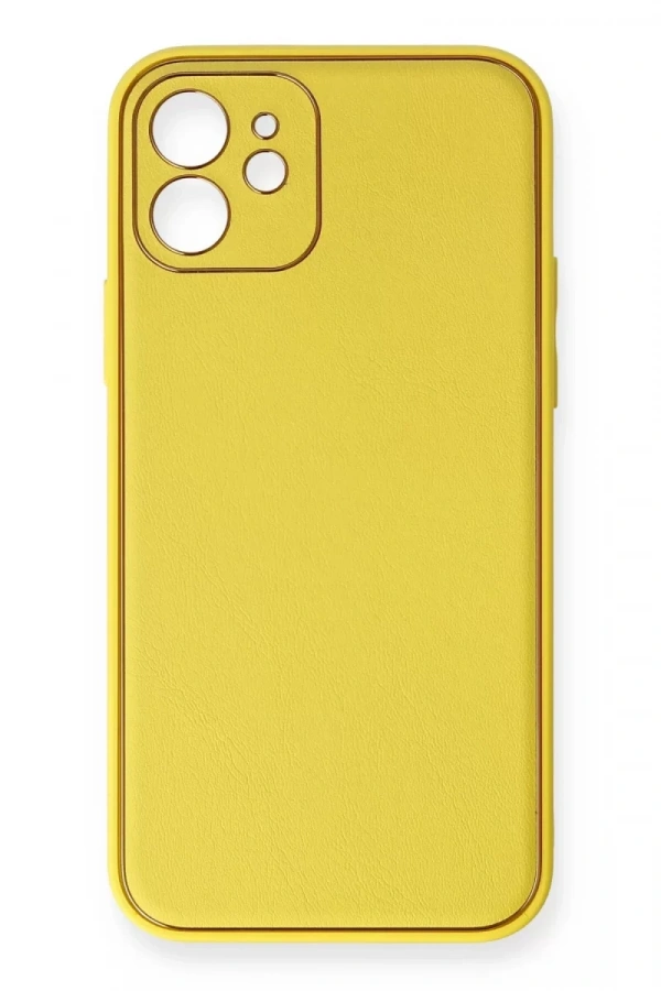 Apple iPhone 12 Kılıf Coco Deri Silikon Kapak - Sarı