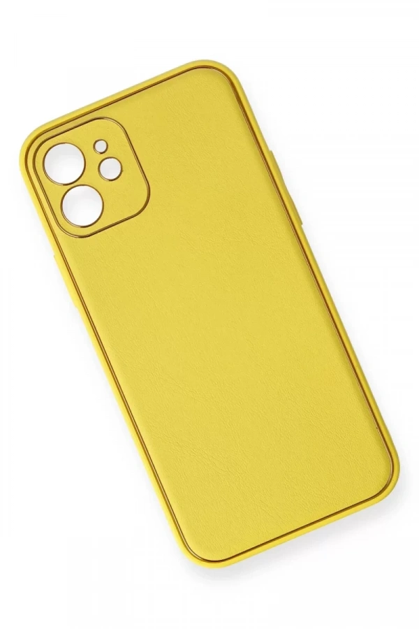 Apple iPhone 12 Kılıf Coco Deri Silikon Kapak - Sarı