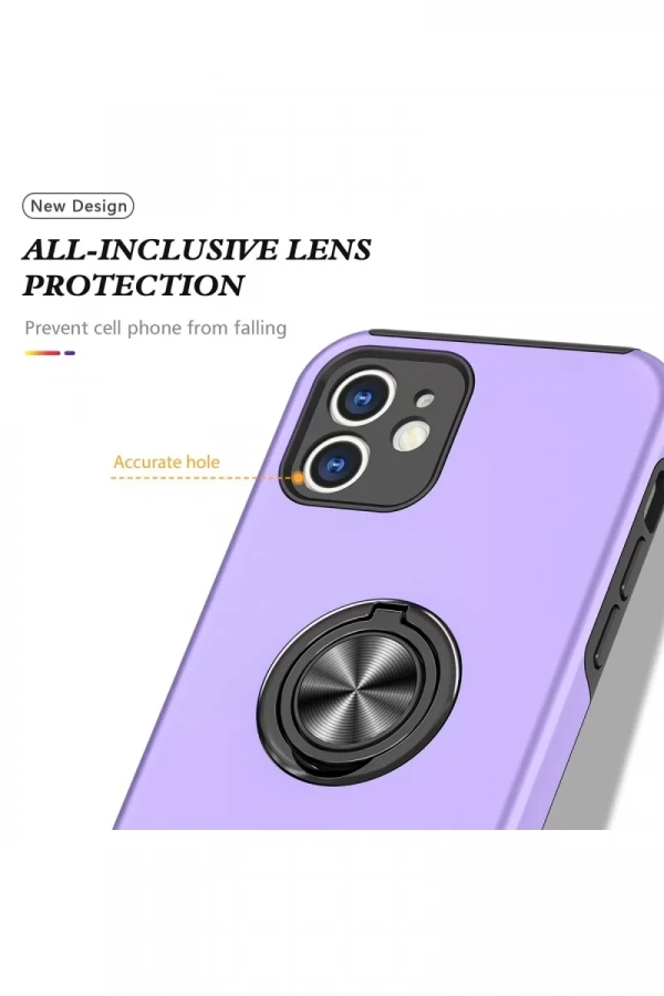 Apple iPhone 12 Kılıf Elit Yüzüklü Kapak - Mor