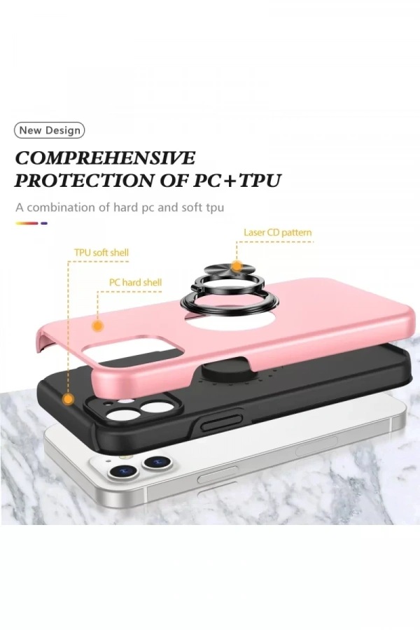 Apple iPhone 12 Kılıf Elit Yüzüklü Kapak - Pembe