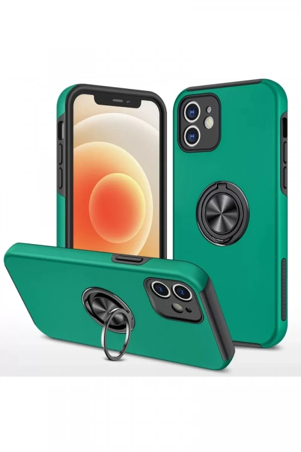 Apple iPhone 12 Kılıf Elit Yüzüklü Kapak - Yeşil