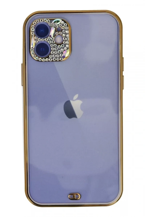 Apple iPhone 12 Kılıf Liva Taşlı Silikon - Mor