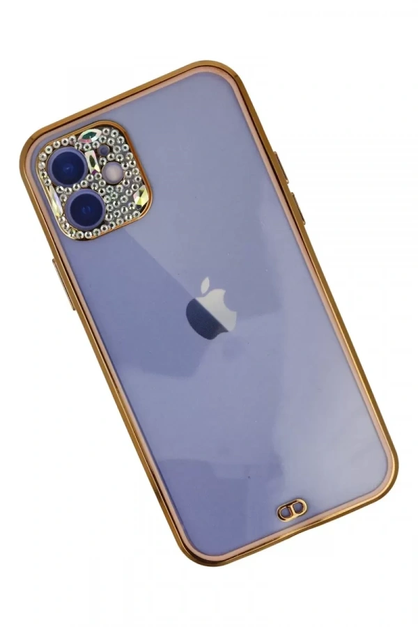 Apple iPhone 12 Kılıf Liva Taşlı Silikon - Pembe