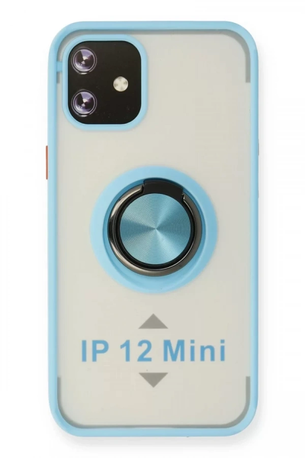 Apple iPhone 12 Kılıf Montreal Yüzüklü Silikon Kapak - Buz Mavi