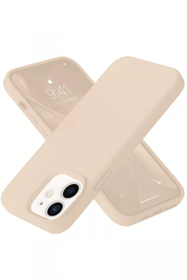 Apple iPhone 12 Kılıf Nano içi Kadife Silikon - Pudra