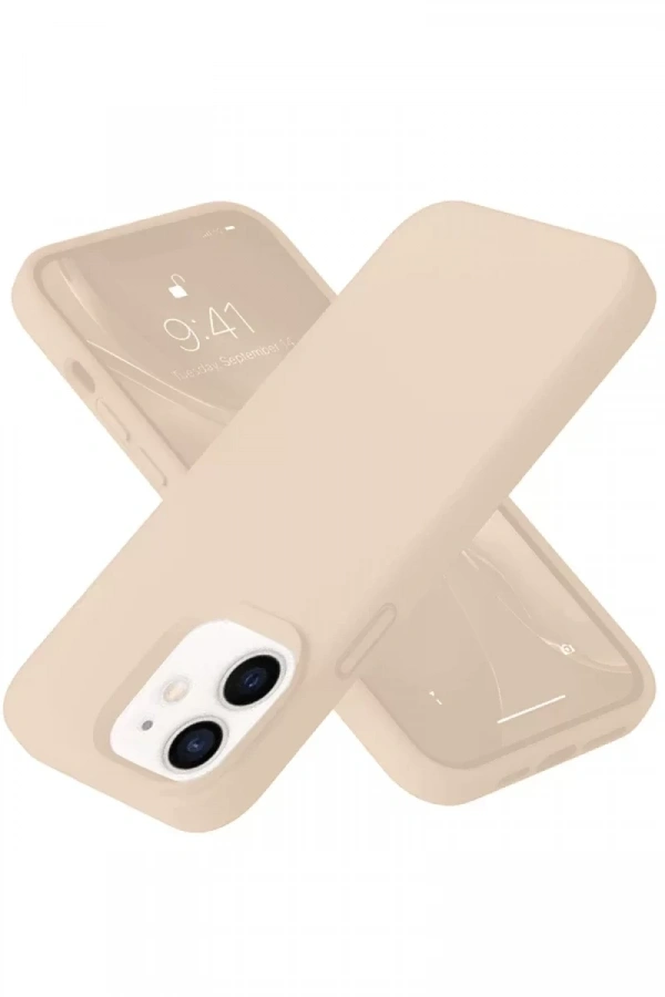 Apple iPhone 12 Kılıf Nano içi Kadife Silikon - Pudra
