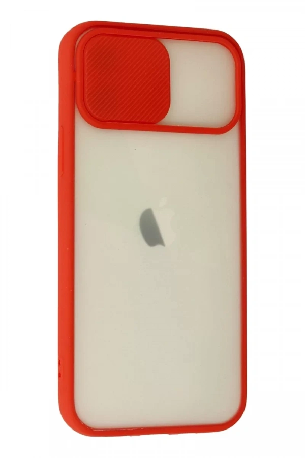 Apple iPhone 12 Kılıf Palm Buzlu Kamera Sürgülü Silikon - Kırmızı