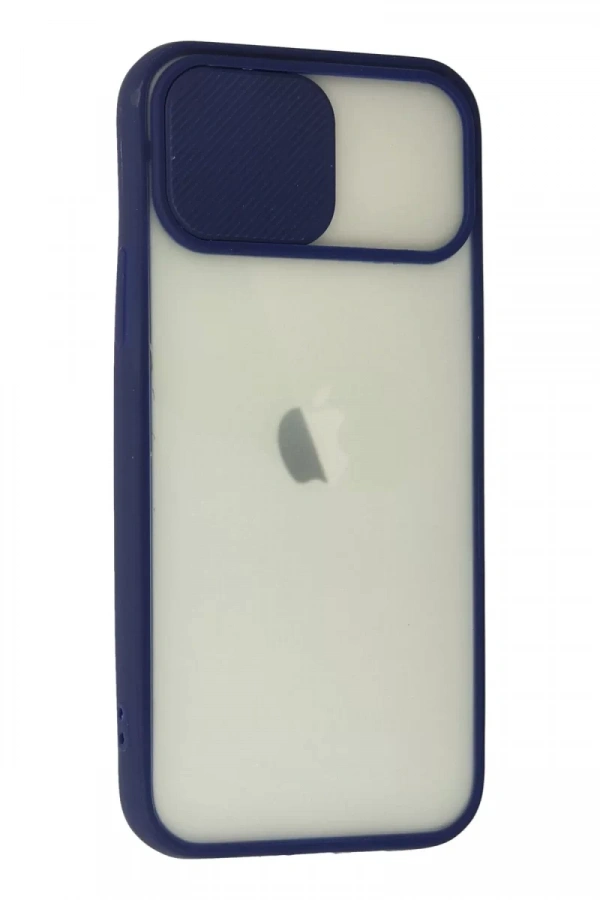 Apple iPhone 12 Kılıf Palm Buzlu Kamera Sürgülü Silikon - Lacivert