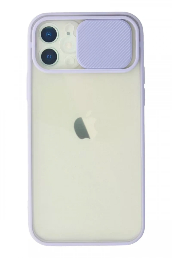 Apple iPhone 12 Kılıf Palm Buzlu Kamera Sürgülü Silikon - Lila