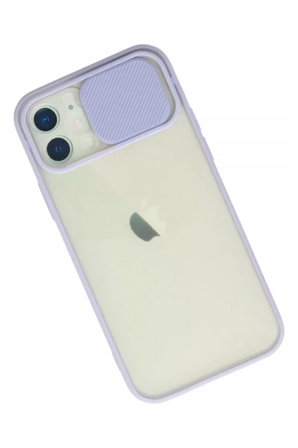 Apple iPhone 12 Kılıf Palm Buzlu Kamera Sürgülü Silikon - Lila