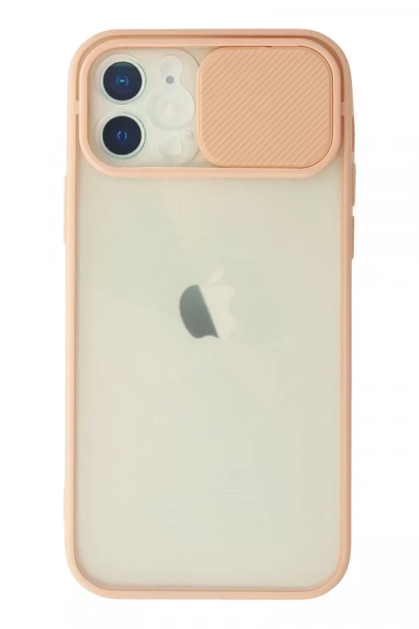 Apple iPhone 12 Kılıf Palm Buzlu Kamera Sürgülü Silikon - Pembe
