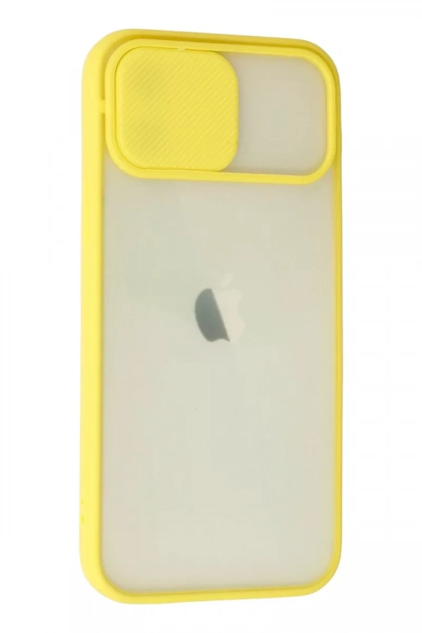 Apple iPhone 12 Kılıf Palm Buzlu Kamera Sürgülü Silikon - Sarı