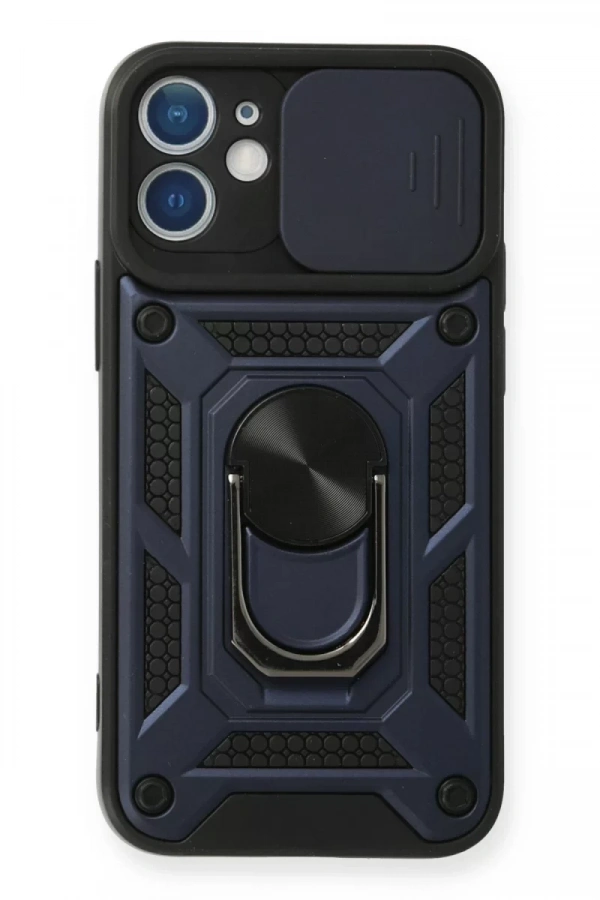 Apple iPhone 12 Kılıf Pars Lens Yüzüklü Silikon - Lacivert
