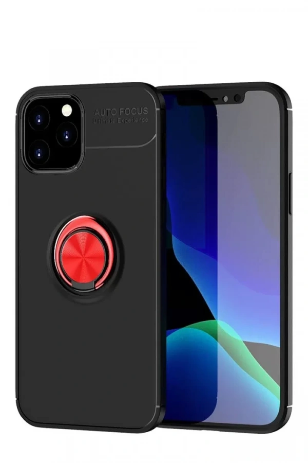 Apple iPhone 12 Kılıf Range Yüzüklü Silikon - Siyah-Kırmızı