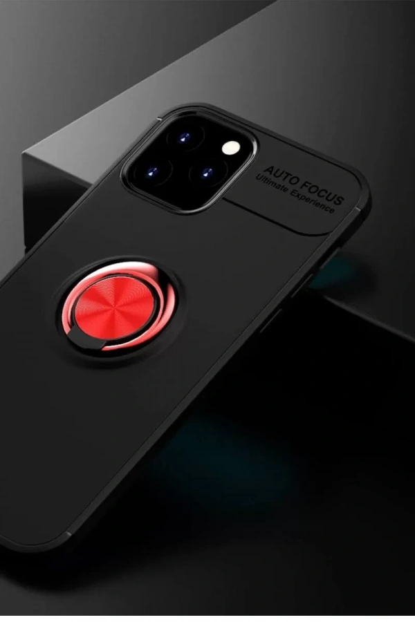 Apple iPhone 12 Kılıf Range Yüzüklü Silikon - Siyah-Kırmızı