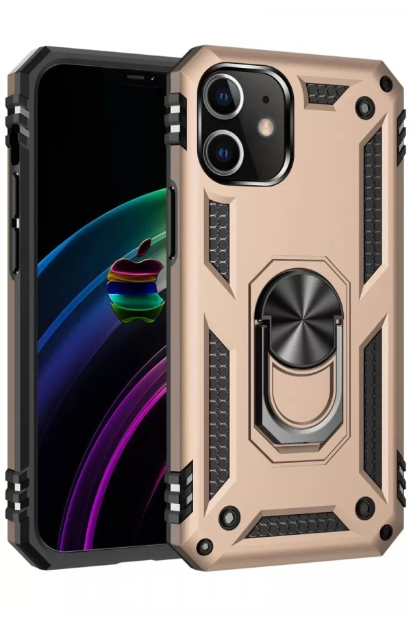 Apple iPhone 12 Kılıf Sofya Yüzüklü Silikon Kapak - Gold