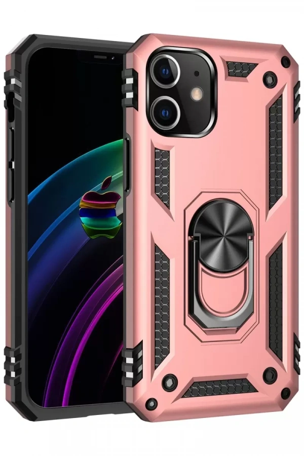 Apple iPhone 12 Kılıf Sofya Yüzüklü Silikon Kapak - Rose