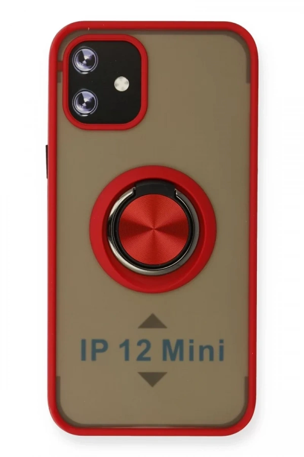 Apple iPhone 12 Mini Kılıf Montreal Yüzüklü Silikon Kapak - Kırmızı