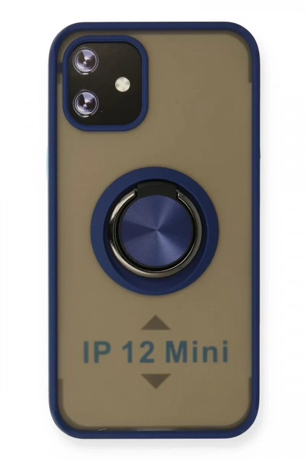 Apple iPhone 12 Mini Kılıf Montreal Yüzüklü Silikon Kapak - Lacivert
