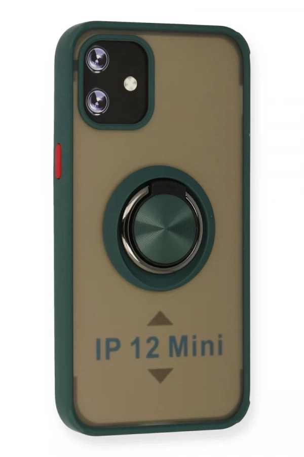 Apple iPhone 12 Mini Kılıf Montreal Yüzüklü Silikon Kapak - Yeşil
