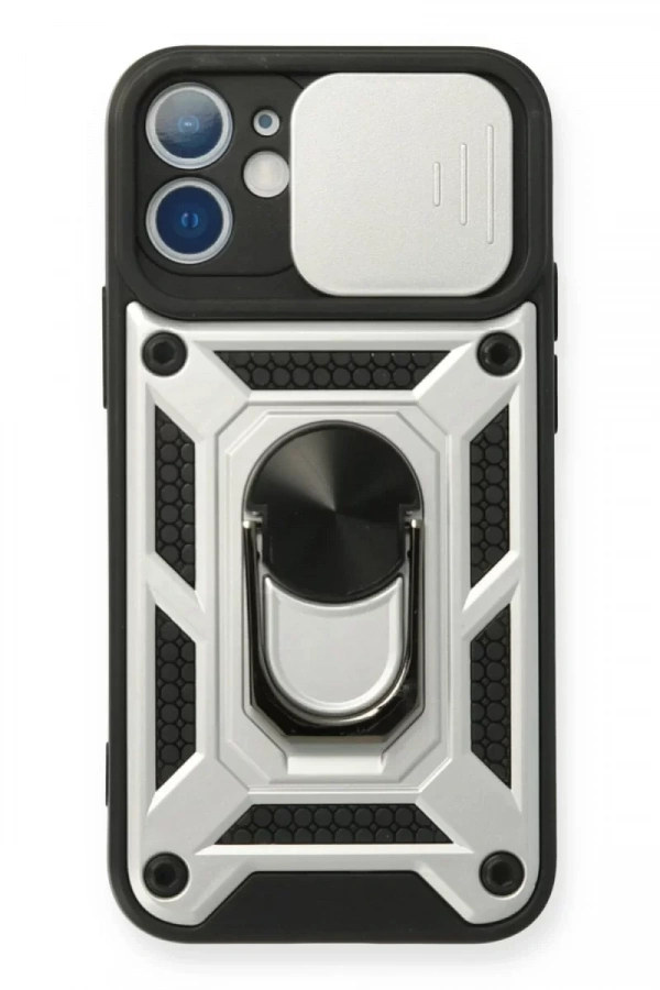 Apple iPhone 12 Mini Kılıf Pars Lens Yüzüklü Silikon - Gümüş