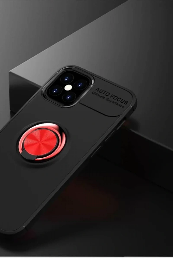 Apple iPhone 12 Mini Kılıf Range Yüzüklü Silikon - Siyah-Kırmızı